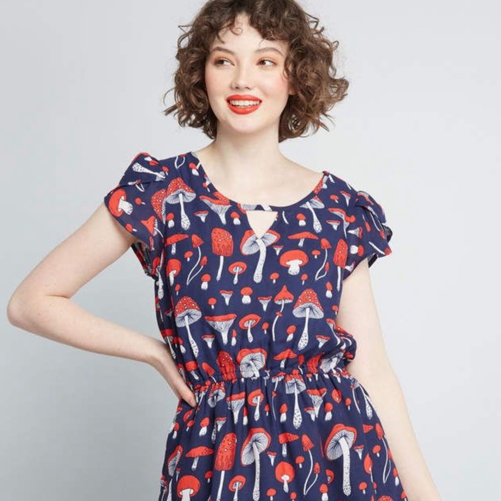 ModCloth Saturday Splendor A Line Dress Mushroom Dress, Red And White Mushroom